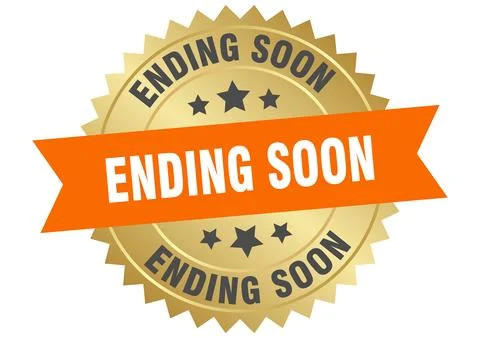 Ending soon. ending soon round orange and gold label isolated on transparen.. Stock Illustration