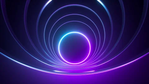 Endless 3d animation, abstract geometric background with glowing neon round Stock Footage 250117148