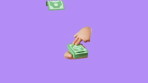 Endless 3d animation of cartoon hand throwing dollar banknotes, fake money, Vidéo 165980845