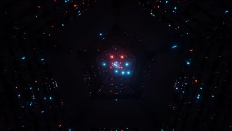 Endless 4k uhd vj loop with glowing sphere particles fly throgh reflection Stock Footage 124805258