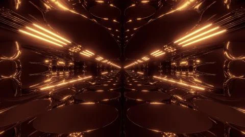 Endless abstract alien scifi tunnel corridor with glowing lights and reflections イラスト素材