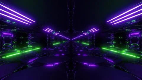 Endless abstract alien scifi tunnel corridor with glowing lights and reflections イラスト素材