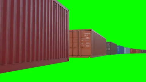 Endless Abstract Containers Moving on Green Screen. Looped 3d Animation of Stock Footage 113405396