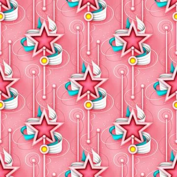 Endless Aesthetic Texture with Cute Magical Star Wands Stock Illustration
