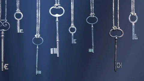 Endless animation of the huge amount of keys hanging on twines. Loopable 4kHD Stock Footage 119982060