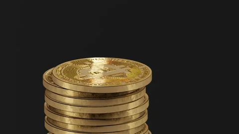 Endless animation with increasing growing golden stack of Bitcoin. 4K, 60 FPS Stock Footage 146212911