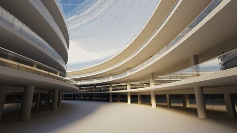 Endless Atrium. Modern architecture shopping mall seamless loop 60 fps 8k UHD Stock Footage 97006220