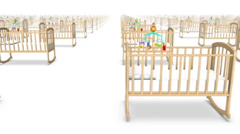 Endless Baby Cribs front view loop Stock Footage 36098076