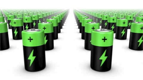 Endless Batteries front view loop (Green Top) Stock Footage 39756366