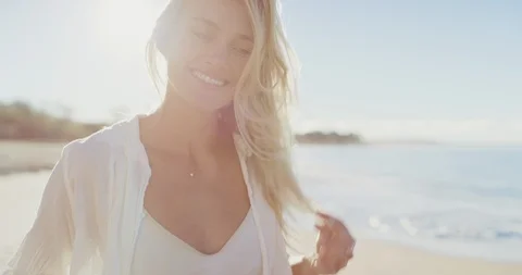 The endless bliss of a sunny day at the beach Stock Footage 122015418