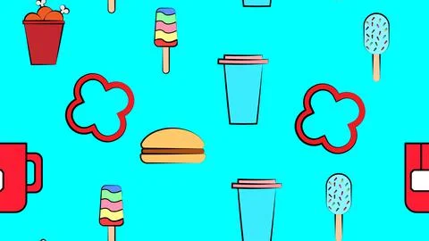 Endless blue seamless pattern of delicious food and snack items icons set for Stock Illustration
