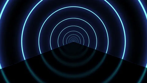 Endless blue tunnel with glow effect and reflection. 4K video Video stock 149308432
