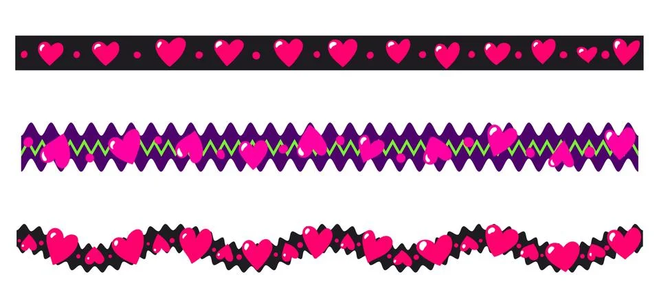 Endless borders with hearts, vector elements Illustrazione stock