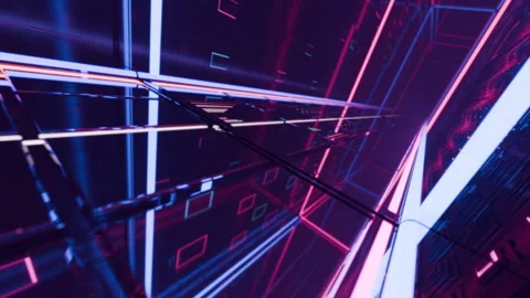 Endless camera flythrough, abstract colorful red and blue neon lights tunnel Stock Footage 299919789