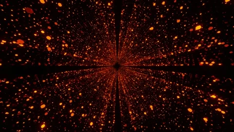 Endless camera movement through a dark tunnel with particles flashing red-orange Stock-Footage 257517420