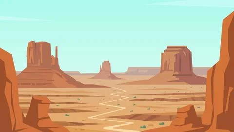 Endless Canyon Desert Flat Design Illustration Horizon Stock Illustration