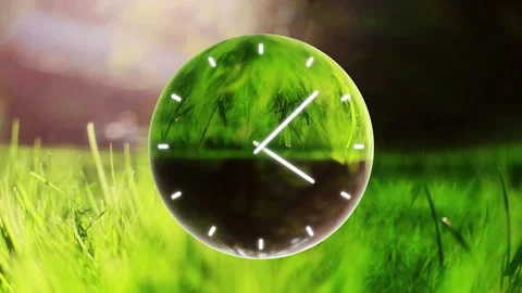 Endless clock running on conceptual green eco background Stock Footage 341897290