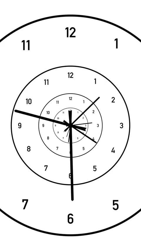 Endless clocks with different times on a white vertical background Video stock 341609512