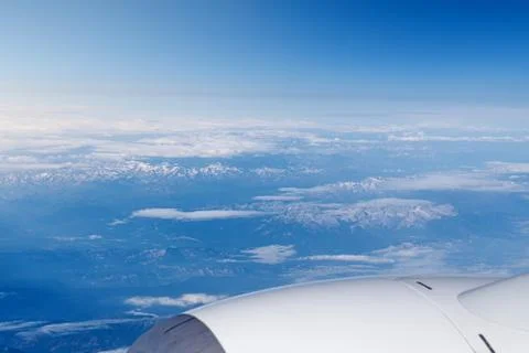 Endless cloudy sky, view from the airplane. Airline theme, travel and busines 스톡 사진