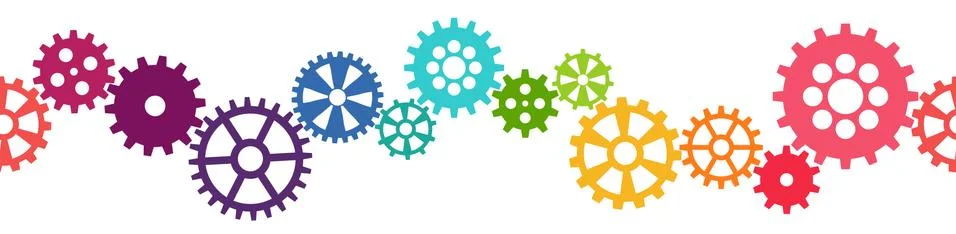 Endless colored team work gears Stock Illustration