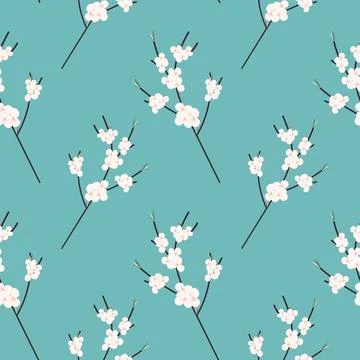 Endless colorful pattern of Abstract blossoming branch of cherry tree with buds Stock Illustration