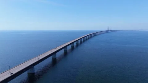 Endless Connection: Aerial Journey Over Öresund Stock Footage 341009308