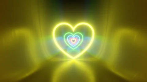 Endless Corridor Reflecting Rainbow Neon Heart Shaped Glowing Tunnel Stock Footage 295502743
