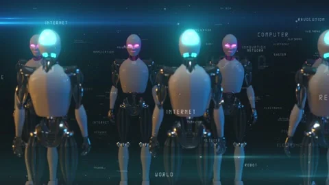 An endless corridor of robots facing each other. Future technology and Stock Footage 135423670