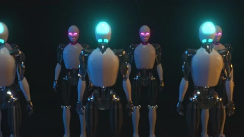 An endless corridor of robots facing each other. Future technology and Stock Footage 135423732