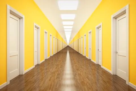 An endless corrior with lots of white doors Stock Photos
