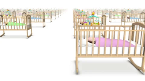 Endless Cribs with Baby front view loop Stock Footage 35792880
