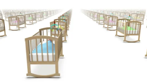 Endless Cribs with Baby side view loop  Stock Footage 35792842