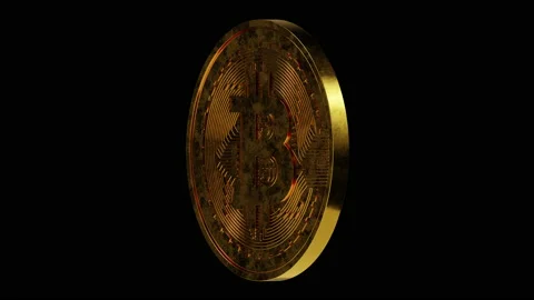 Endless dark animation with realistic rotating Bitcoin with alpha mask. 4K Stock Footage 146334238