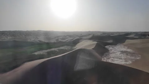 Endless Desert Landscape Seen from a Train During a Long Journey in Xinjiang Stock Footage 343707936