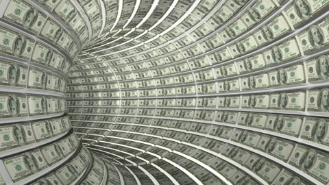 Endless Dollars Tunnel in a 3D animation Stock Footage 234821128