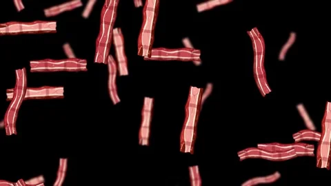 Endless Falling Bacon Strips on Black Background Stock Footage 332109693