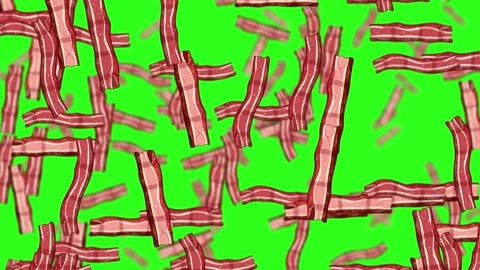 Endless Falling Bacon Strips On Bright Green Background Stock Footage 324839117