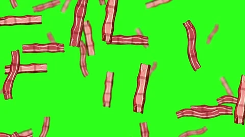 Endless Falling Bacon Strips on Bright Green Background Stock Footage 325008902
