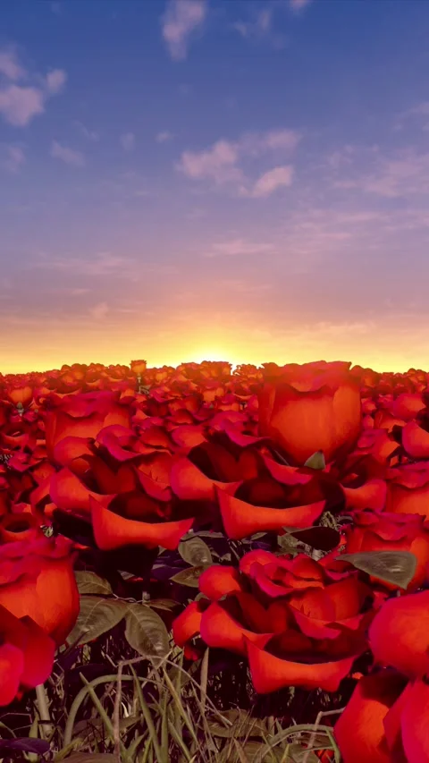 Endless Field of Red Roses Under Sunset Sky VJ Loop 動画素材 339728496