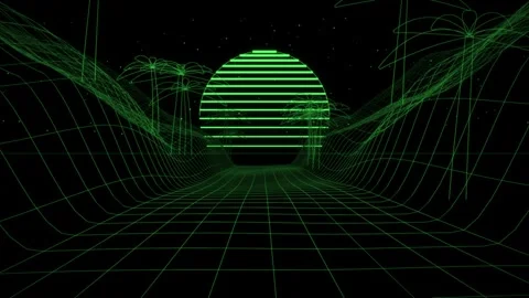 Endless Flight Down A Glowing Wireframe Grid Corridor Stock Footage 344514078