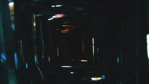 Endless flight in a futuristic dark corridor with metallic glare lighting Stock Footage 278520129