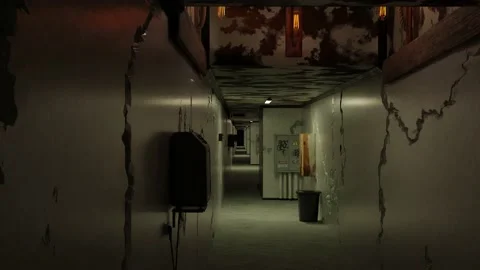 Endless flight hike escape in an old shabby room. Seamless loop cyclic 3d Video stock 238448061