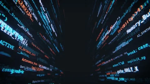 Endless flight through a digital space filled with lines of glowing and Stock Footage 335741909