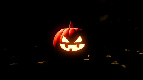 Endless flight through Halloween pumpkin with scary faces. Camera movement Stock Footage 249759850