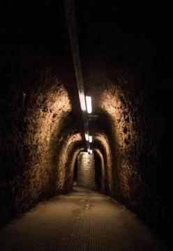 Endless floor in a cellar - with rustic brick walls Stock Photos