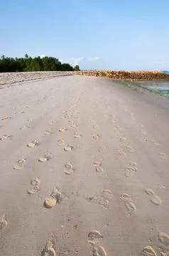 Endless footprints on a beautiful beach Stock Photos