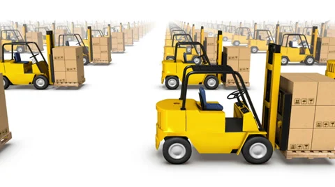 Endless Forklifts with Boxes front view loop Stock Footage 33910502