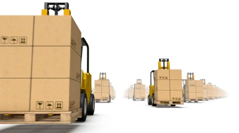 Endless Forklifts with Boxes low angle loop  Stock Footage 33910130