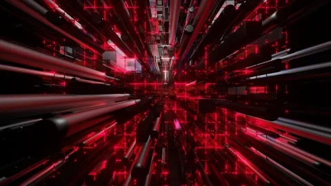 Endless forward motion over abstract motherboard model with blinking grid. 3d re Видео 306157997