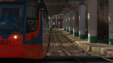 Endless forward motion of tramway 71-623 travels on rails looped Video stock 67618248